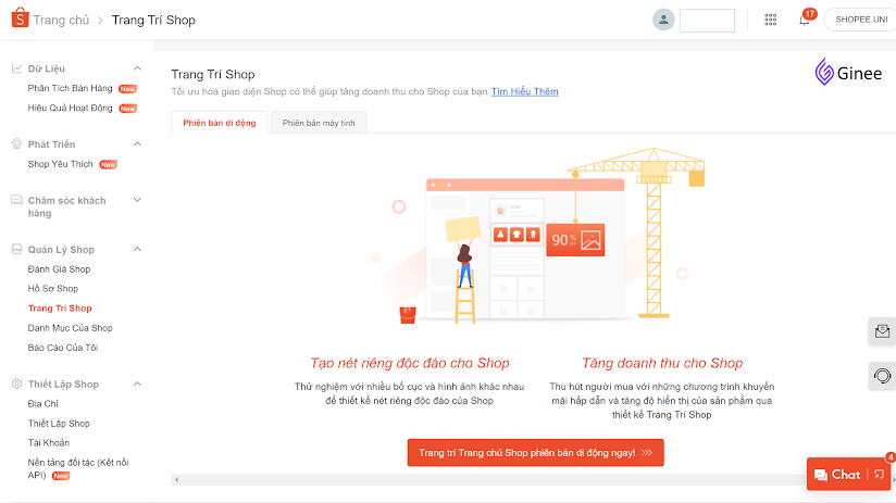 Trang trí gian hàng trên Shopee