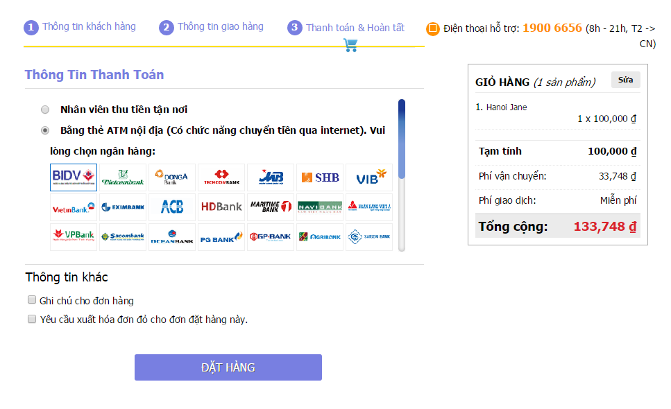 Online payment gateway on website